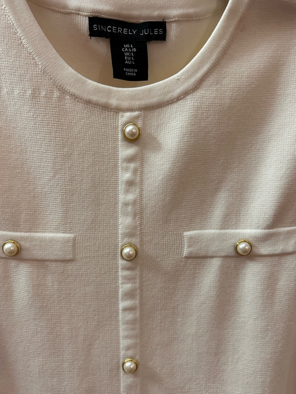 Sincerly Jules Pearl-Button Cream Shift Dress - Picture 3 of 6